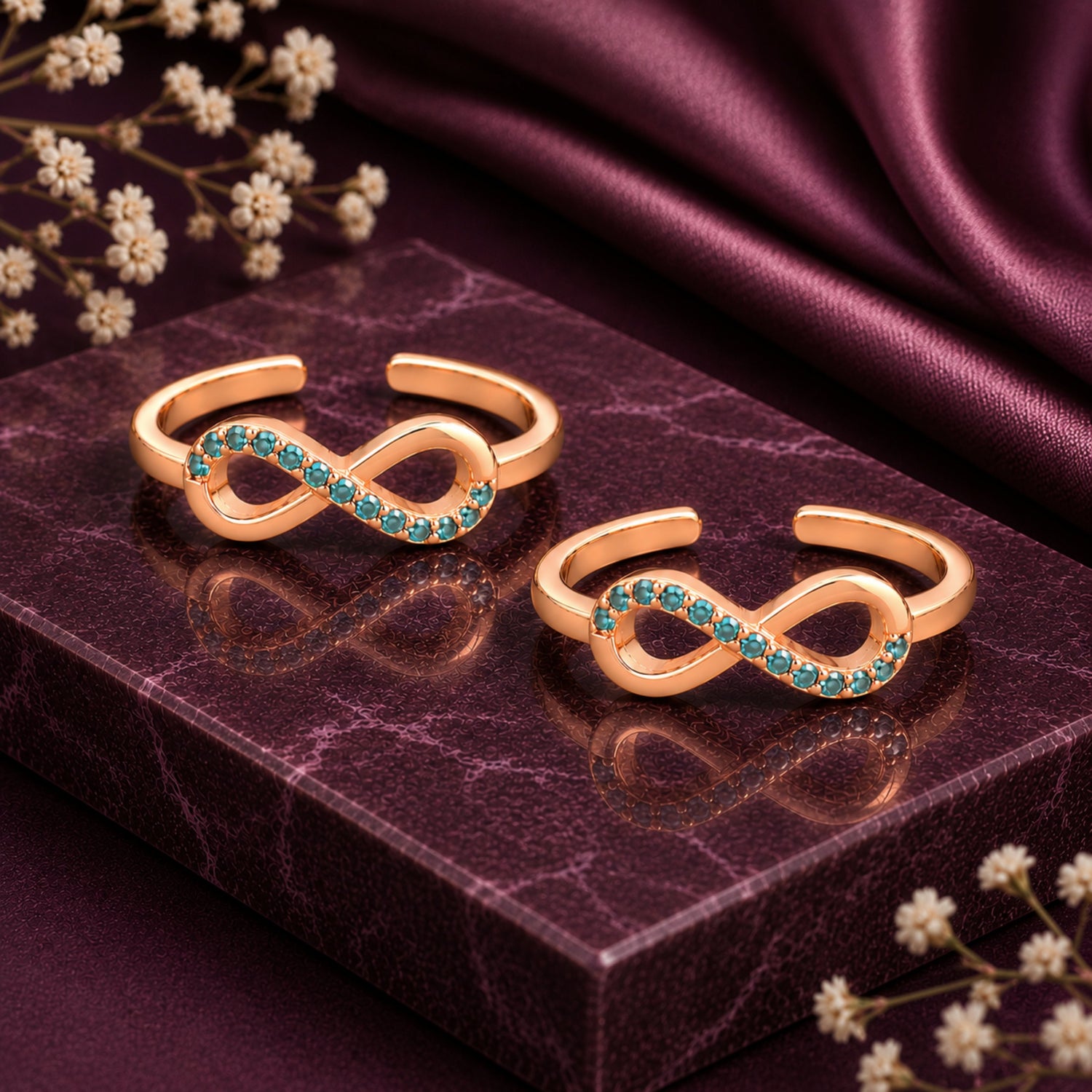 Infinite Grace Teal Infinity Rose Gold Adjustable Toe Rings