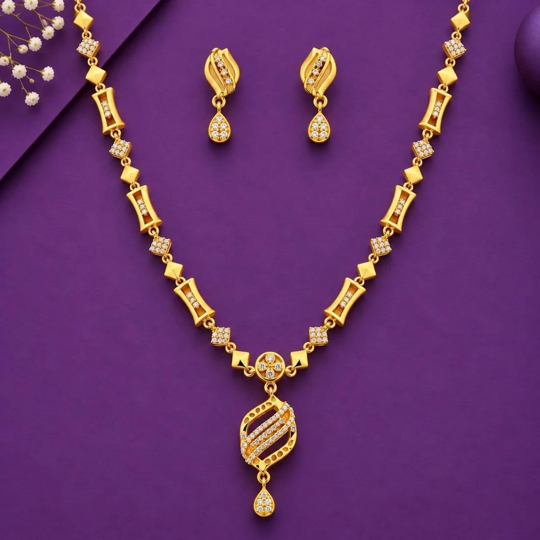 Celeste Swirl & Pavé Bar Necklace Set