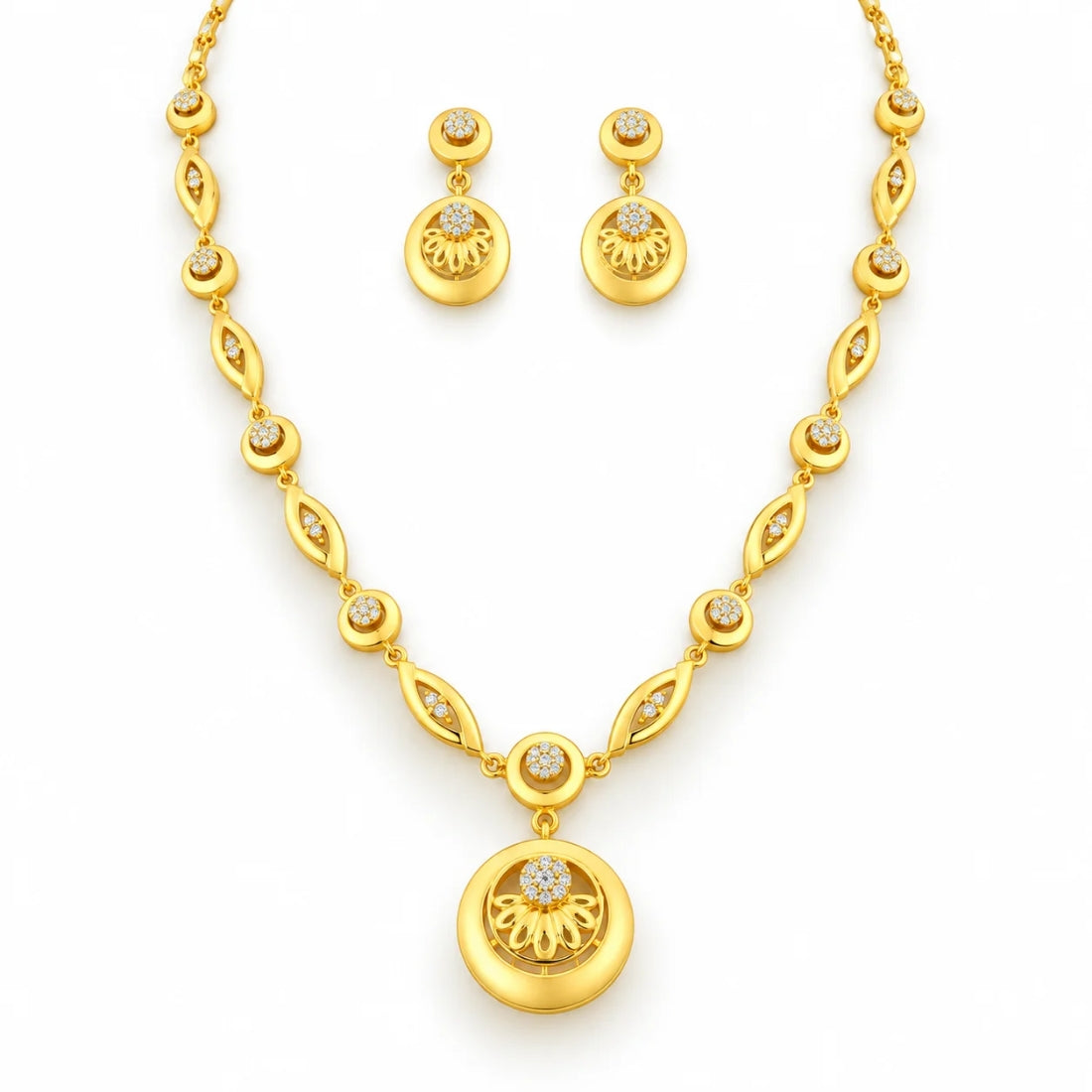 The Crescent Moon & Blossom Garland 925 Silver Necklace Set
