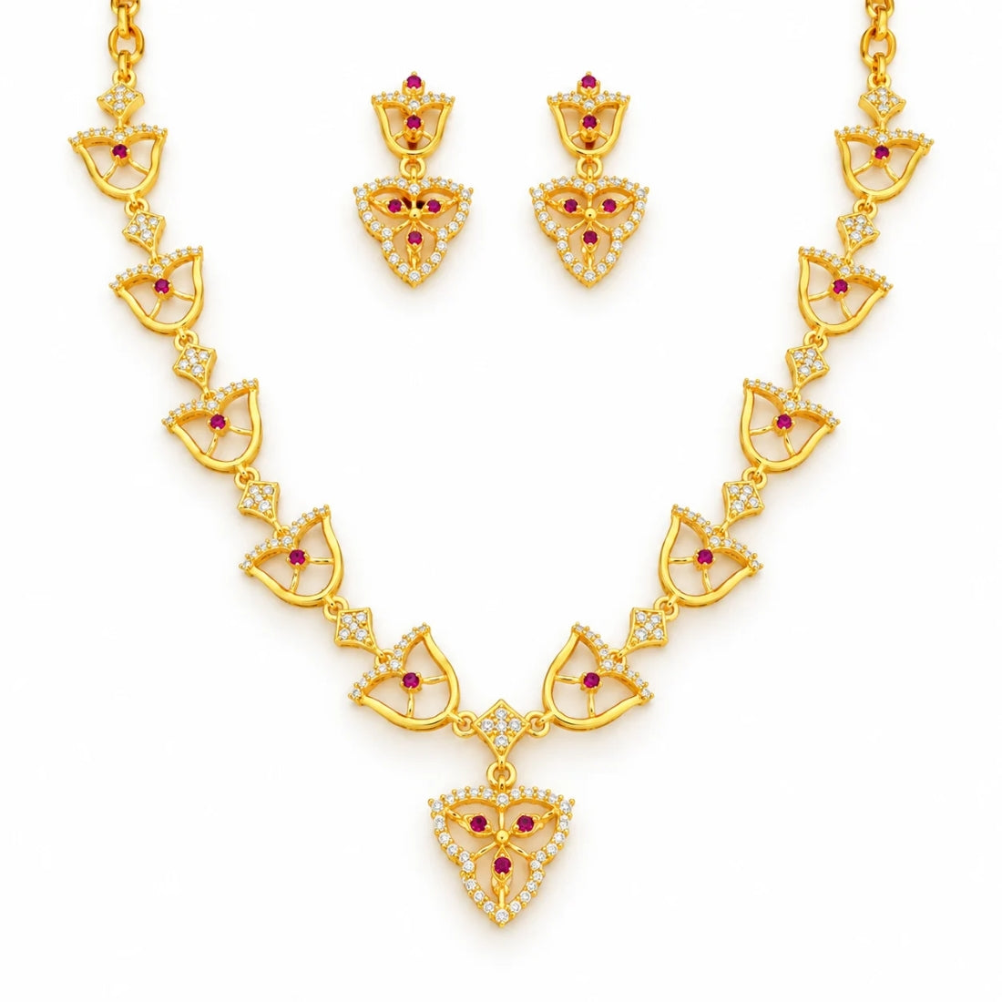 The Crimson Petal & Lattice 925 Silver Necklace Set