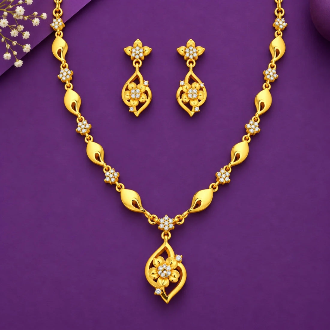 The Ethereal Vine & Blossom 925 Silver Necklace Set