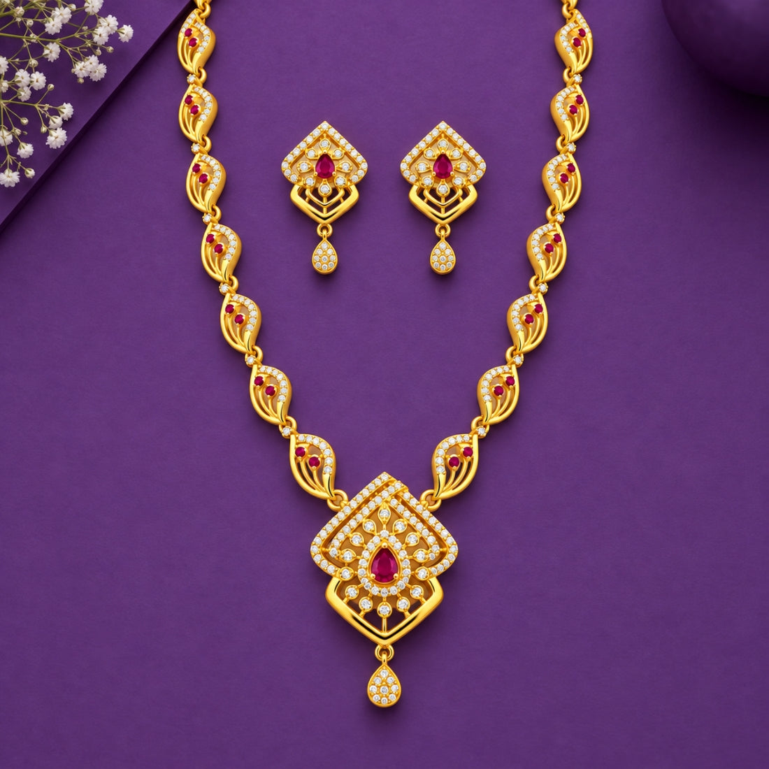 The Crimson Crest & Chevron Lattice 925 Silver Set