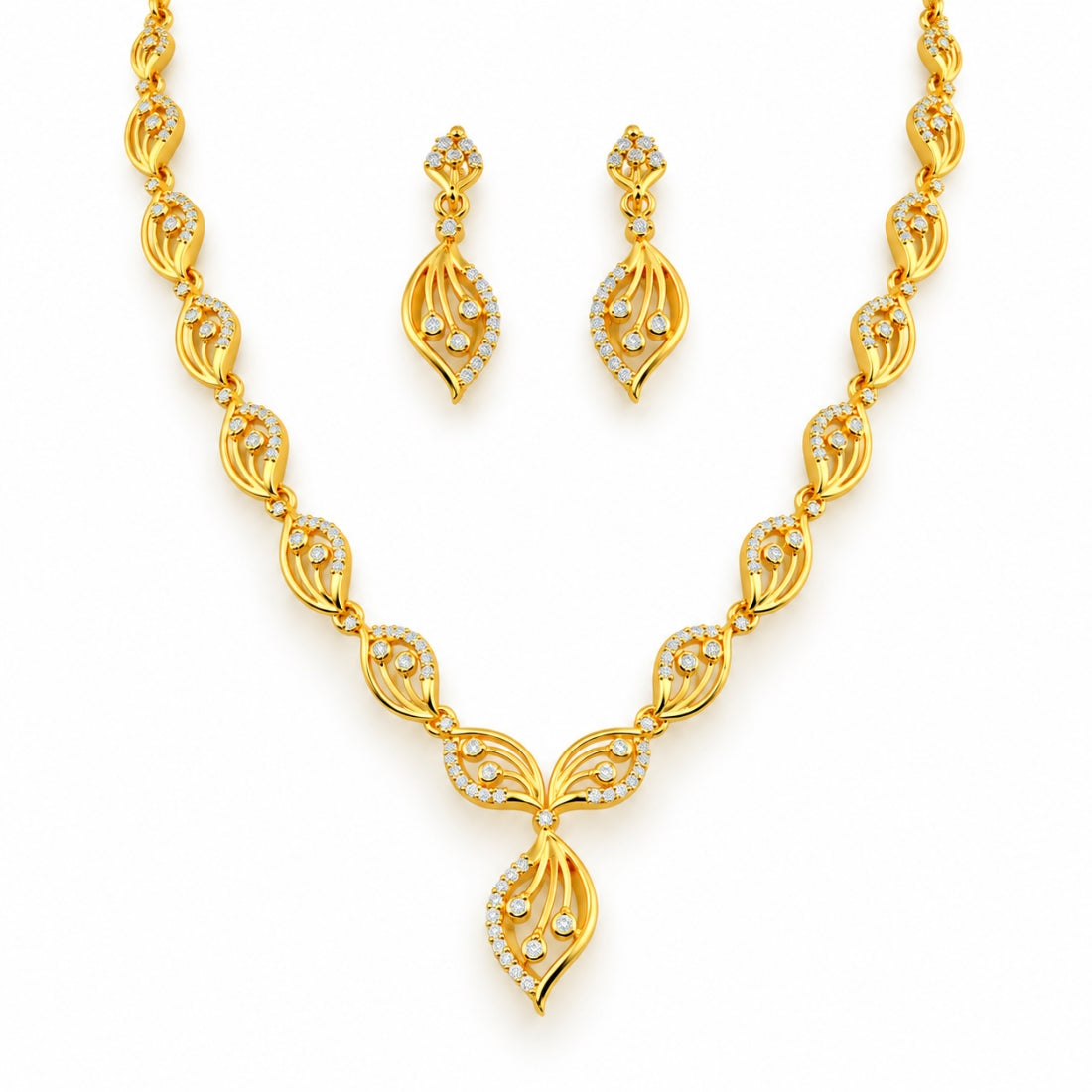 The Kriti Delicate Leaf & Bud Garland 925 Silver Necklace Set
