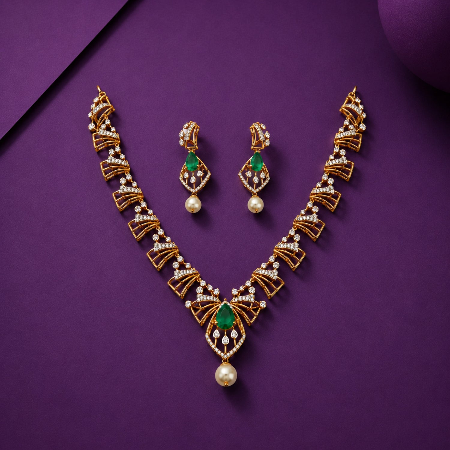 Avani Emerald & Pearl Diamond-Finish Choker Set