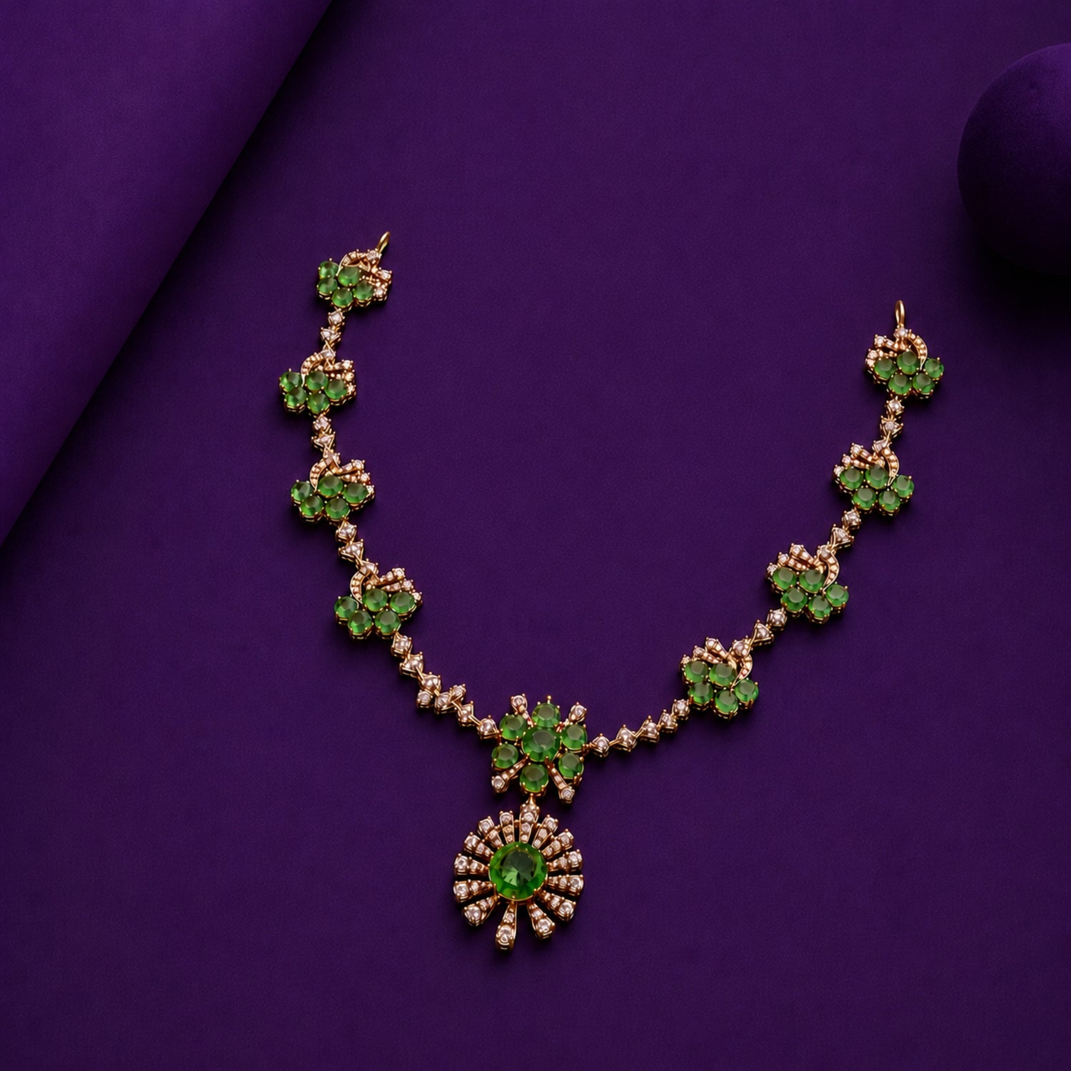 Vrindavan Emerald Bloom Diamond-Finish 925 Silver Choker