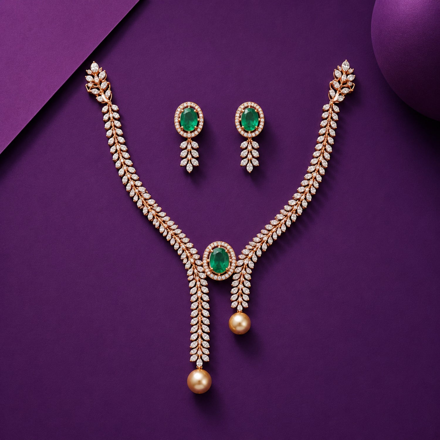Aanya Emerald Tassel Diamond-Finish 925 Silver Choker Set