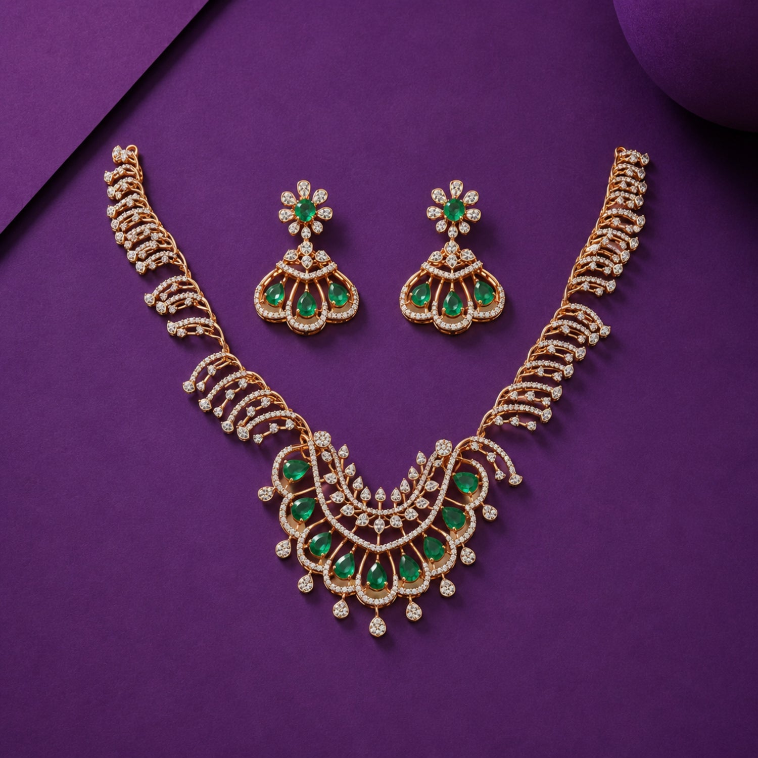 Nitya Emerald Crescent Diamond-Finish Choker Set