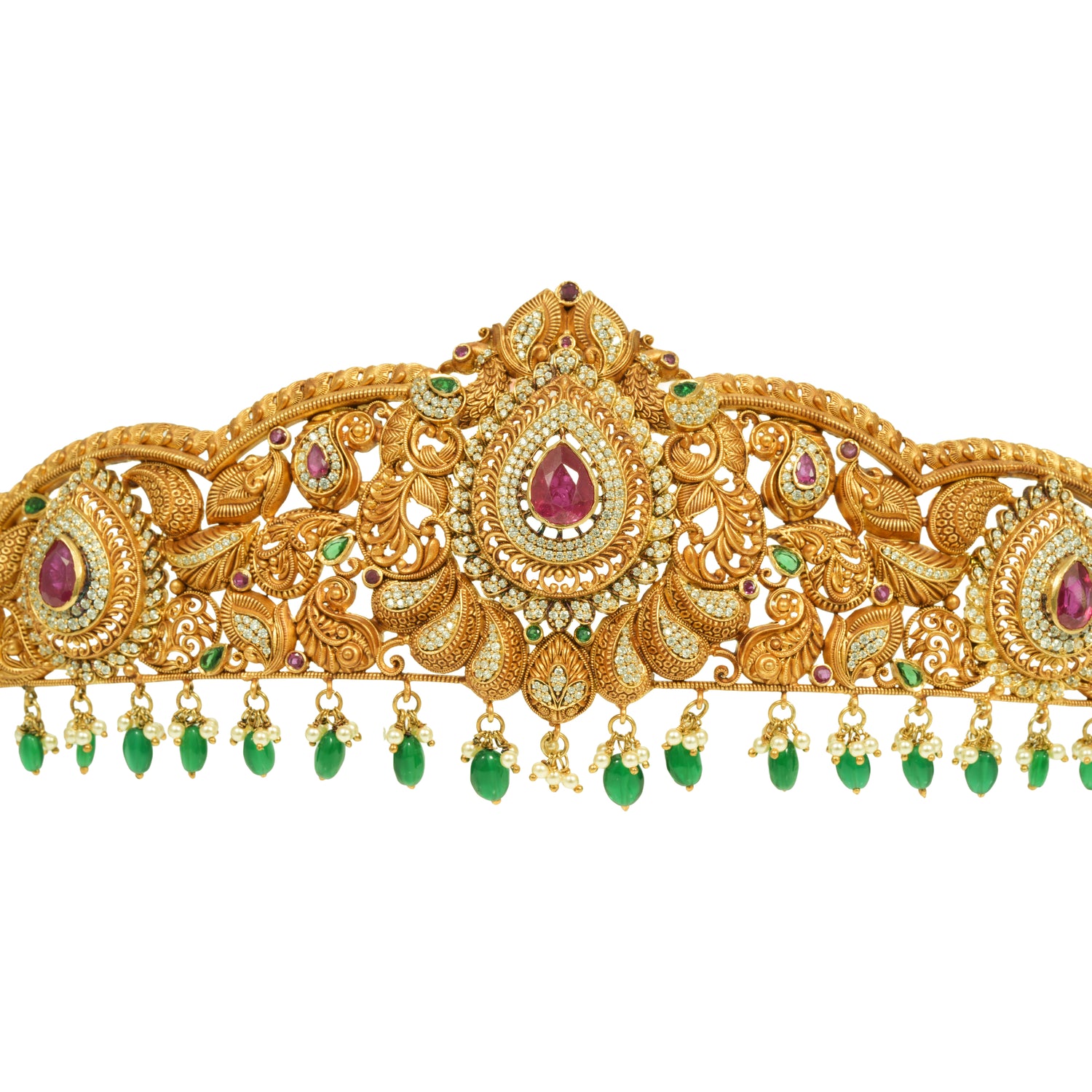 Rajeswari divine fusion silver zircon ottiyanam radiant gold finish – 402-00124