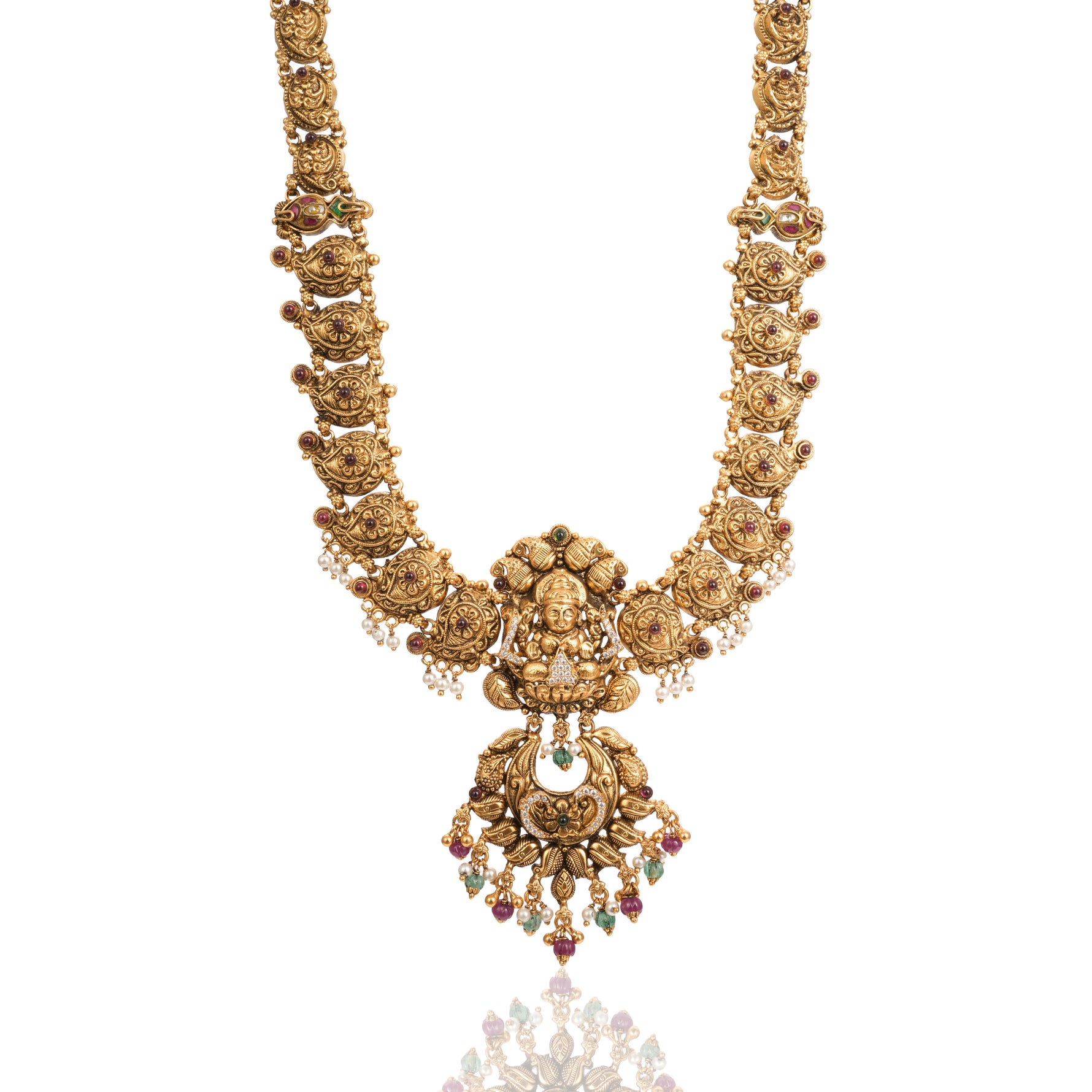 Antara Antique Ruby Glow Silver Haram Radiant Gold Finish – 75-00097
