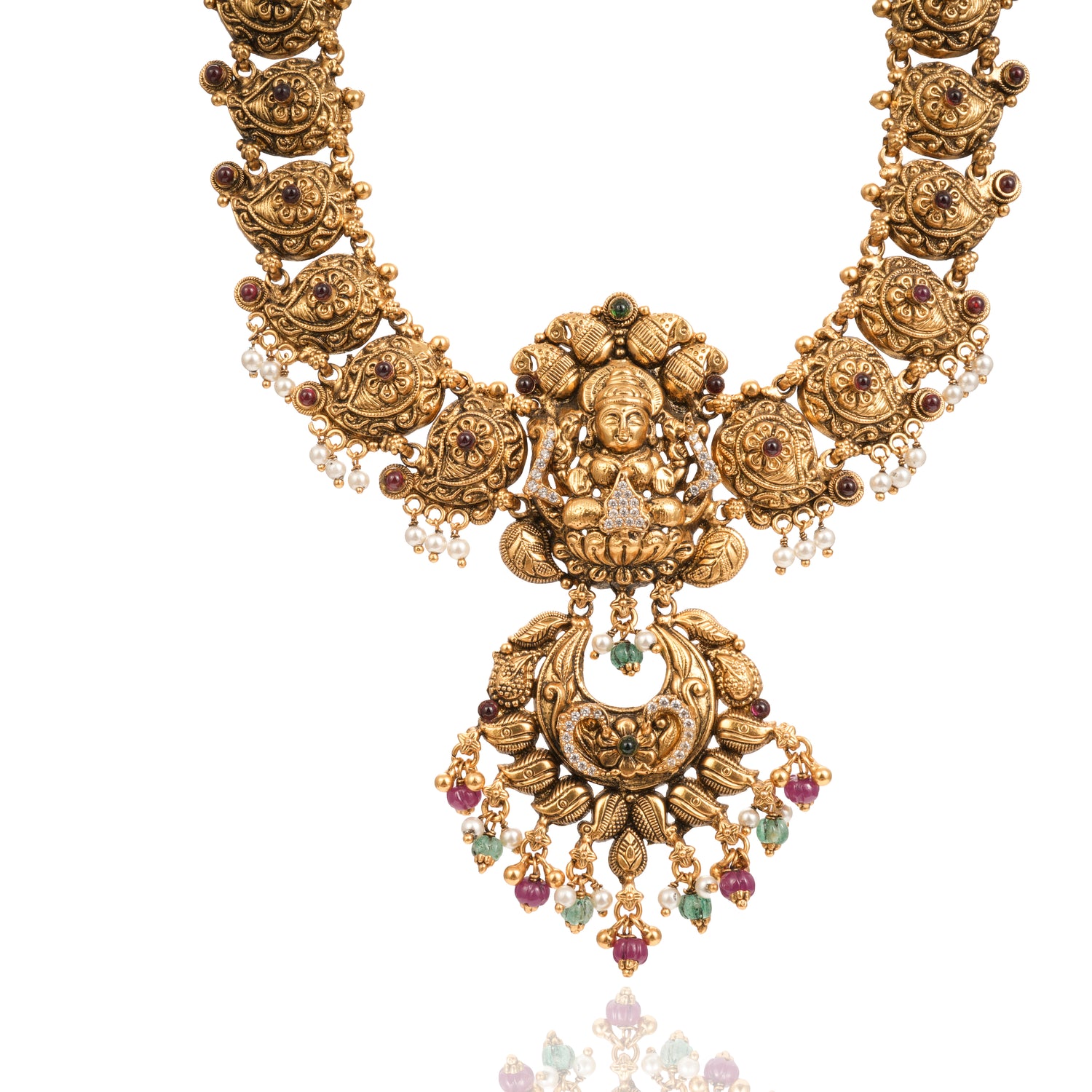 Antara Antique Ruby Glow Silver Haram Radiant Gold Finish – 75-00097