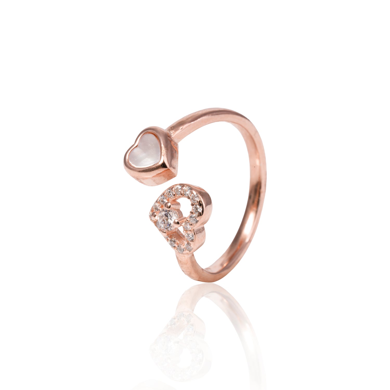 Dual Heart Rose Gold Adjustable Open Toe Ring – 1010-00030