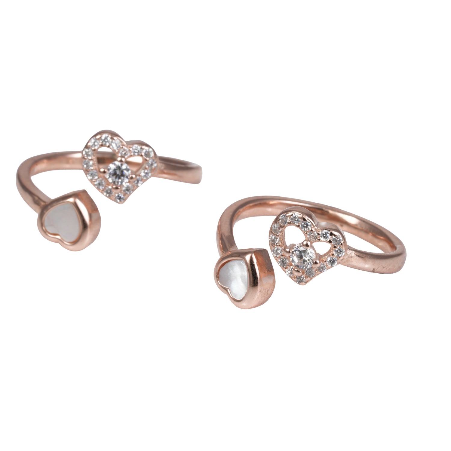 Dual Heart Rose Gold Adjustable Open Toe Ring – 1010-00030