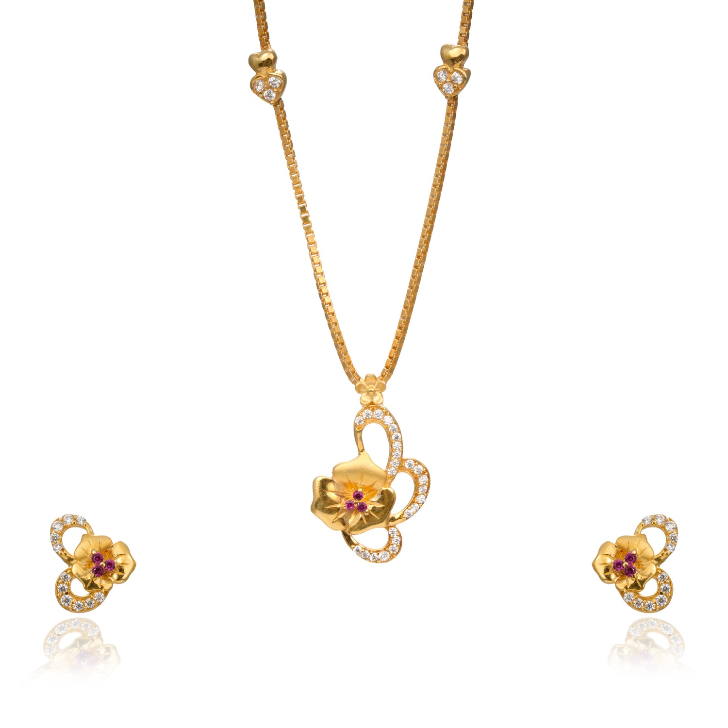 Ethereal flora silver chain with earring radiant gold finish – 966-00040