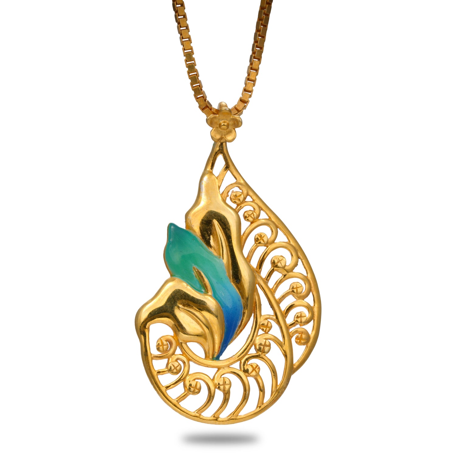 Azure teardrop grace silver chain with earring radiant gold finish – 966-00034