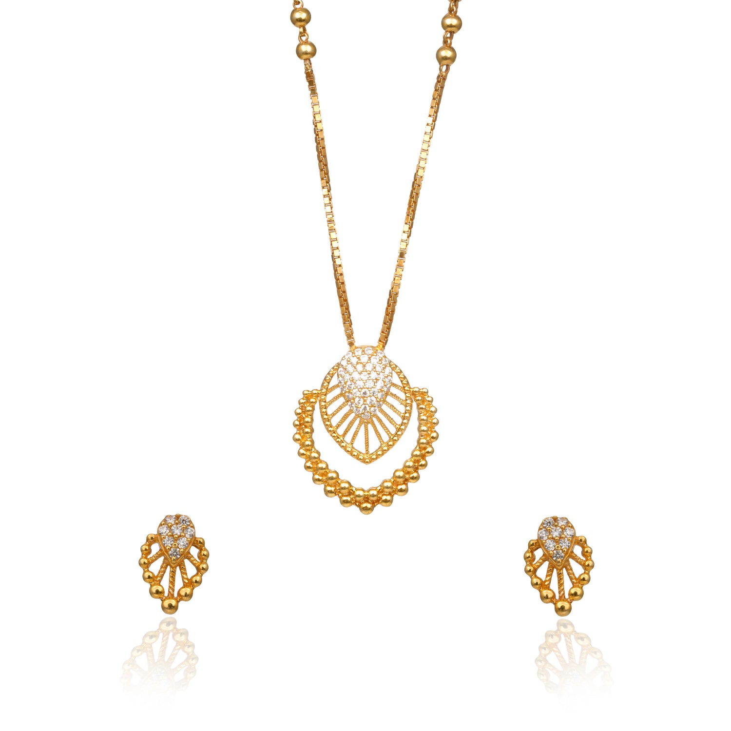 Celestia weave silver chain with earring radiant gold finish – 966-00036