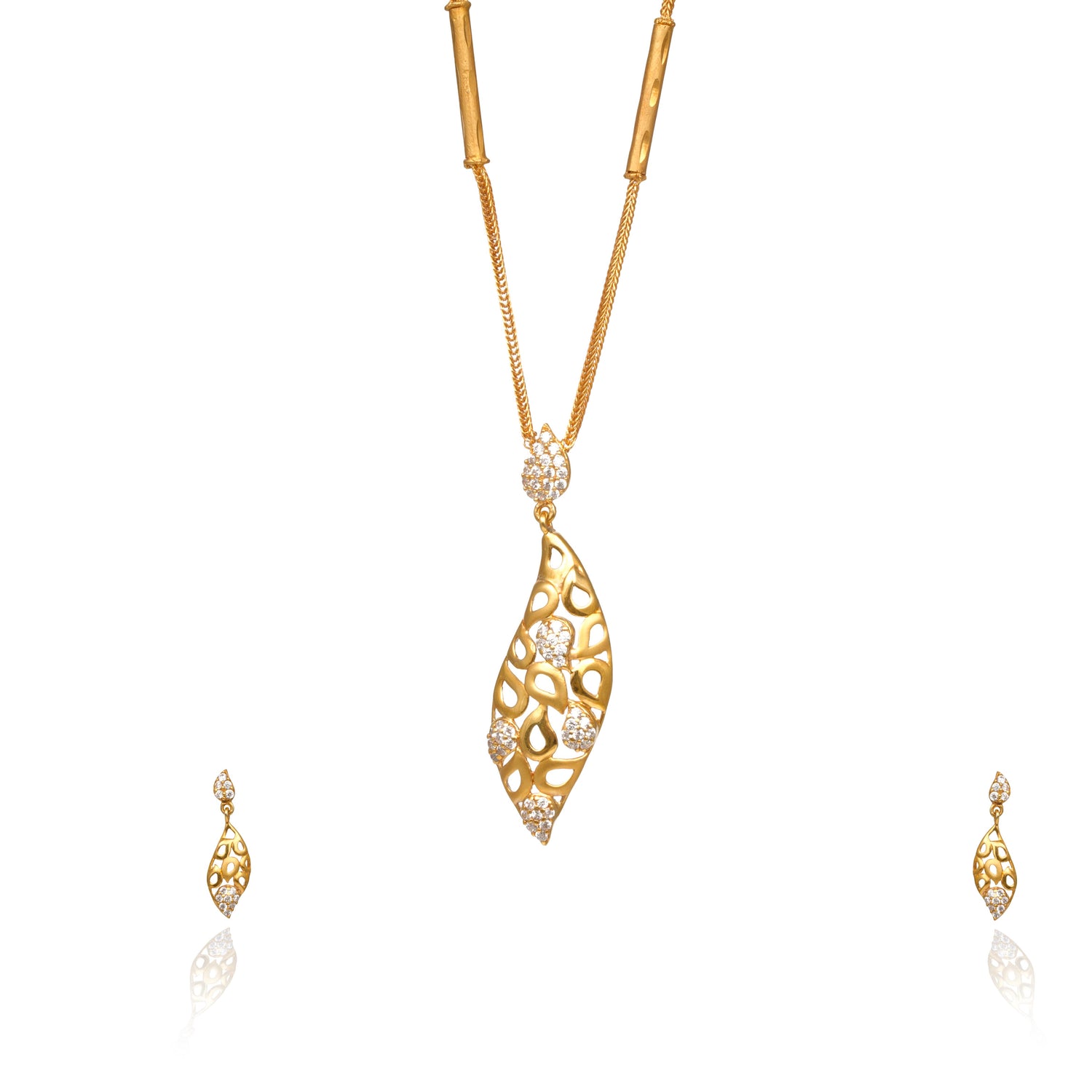 Aurelia leaf silver chain with earring radiant gold finish – 966-00046