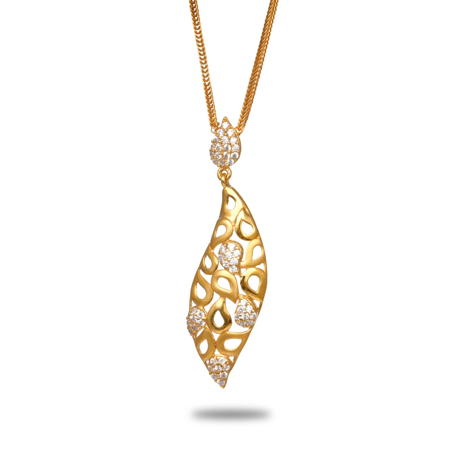 Aurelia leaf silver chain with earring radiant gold finish – 966-00046