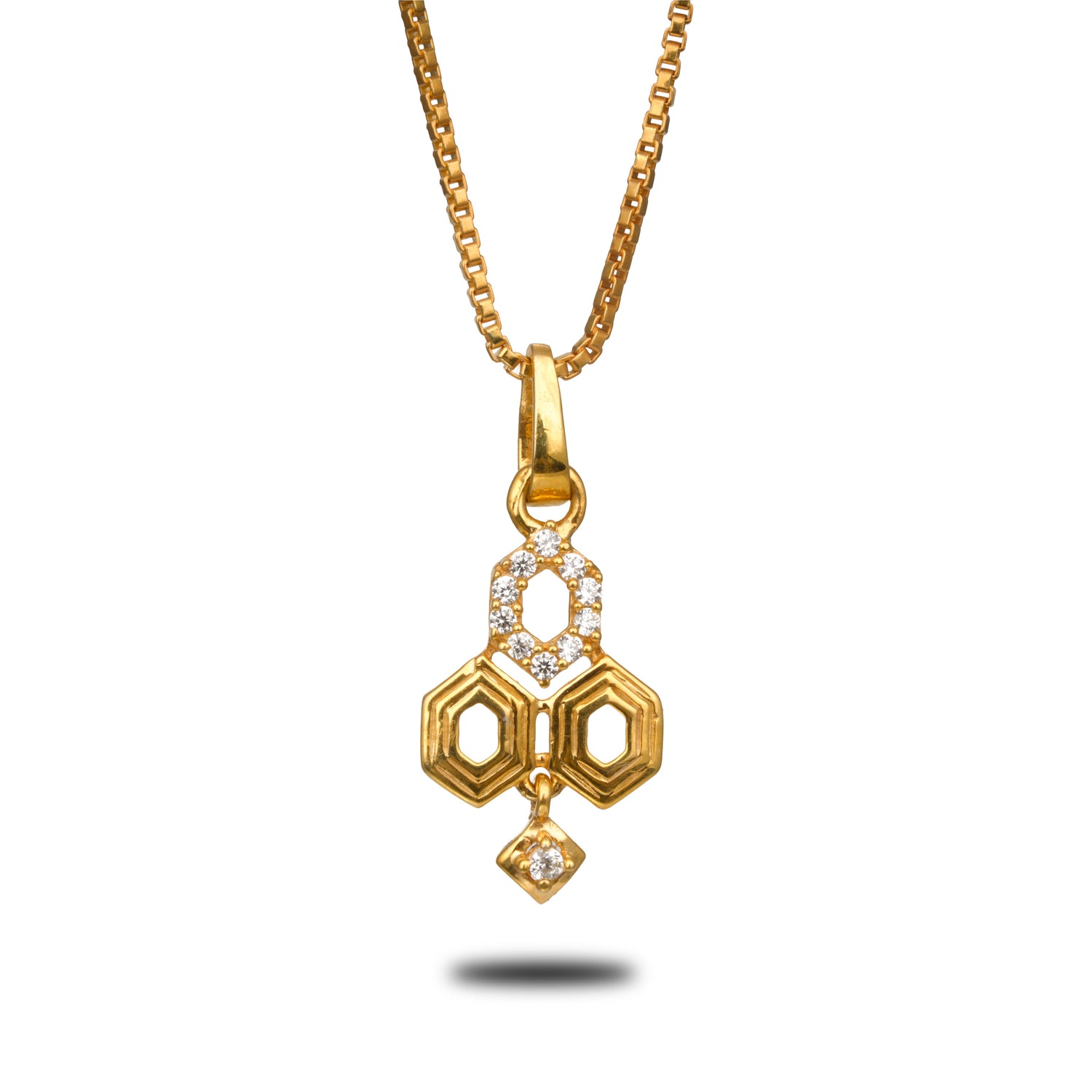 Honeycomb grace silver chain with earring radiant gold finish – 966-00032