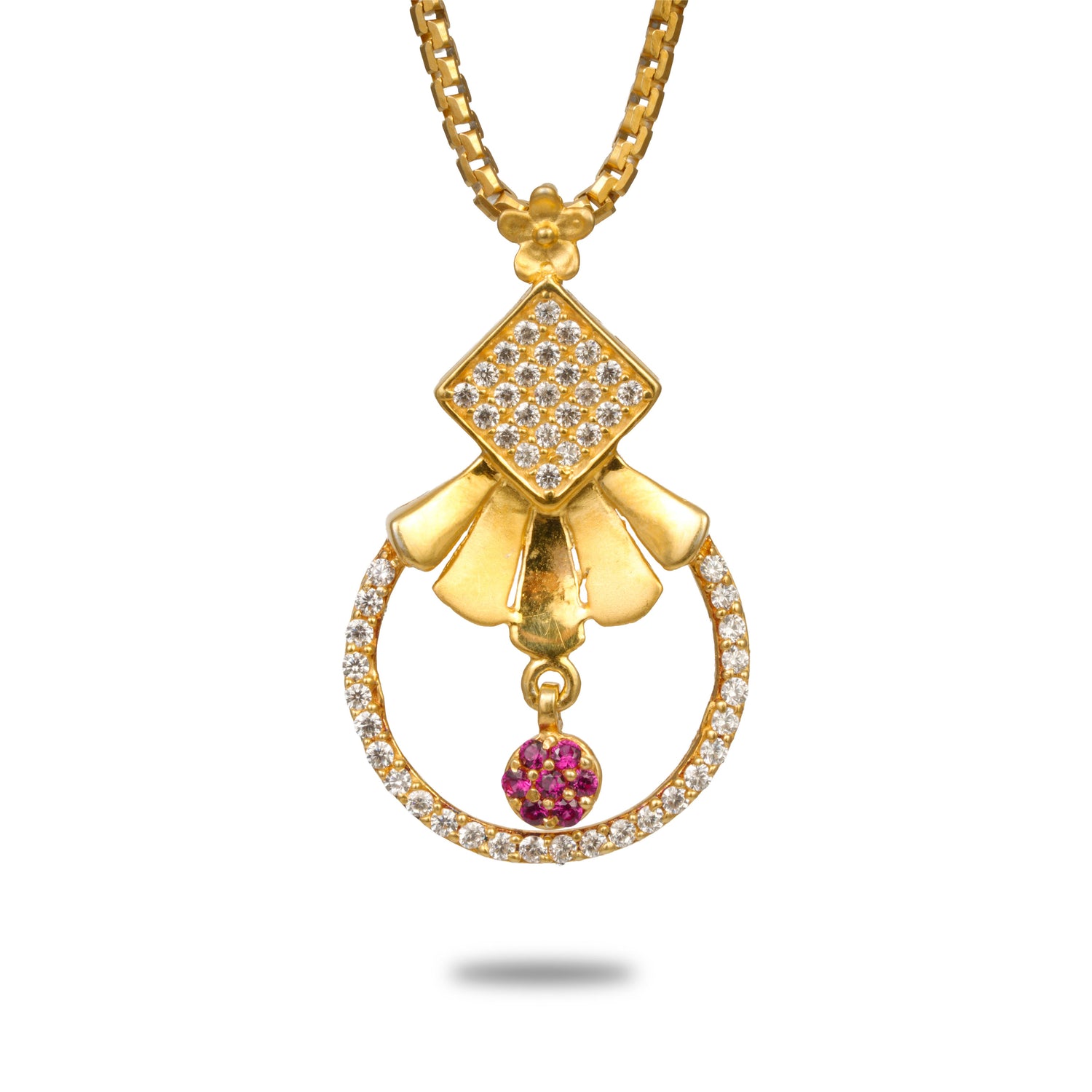 Imperial ruby halo silver chain with earring radiant gold finish – 966-00048