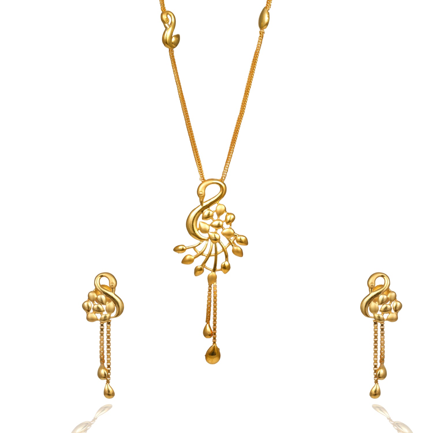 Anora cascade silver chain with earring radiant gold finish – 966-00047