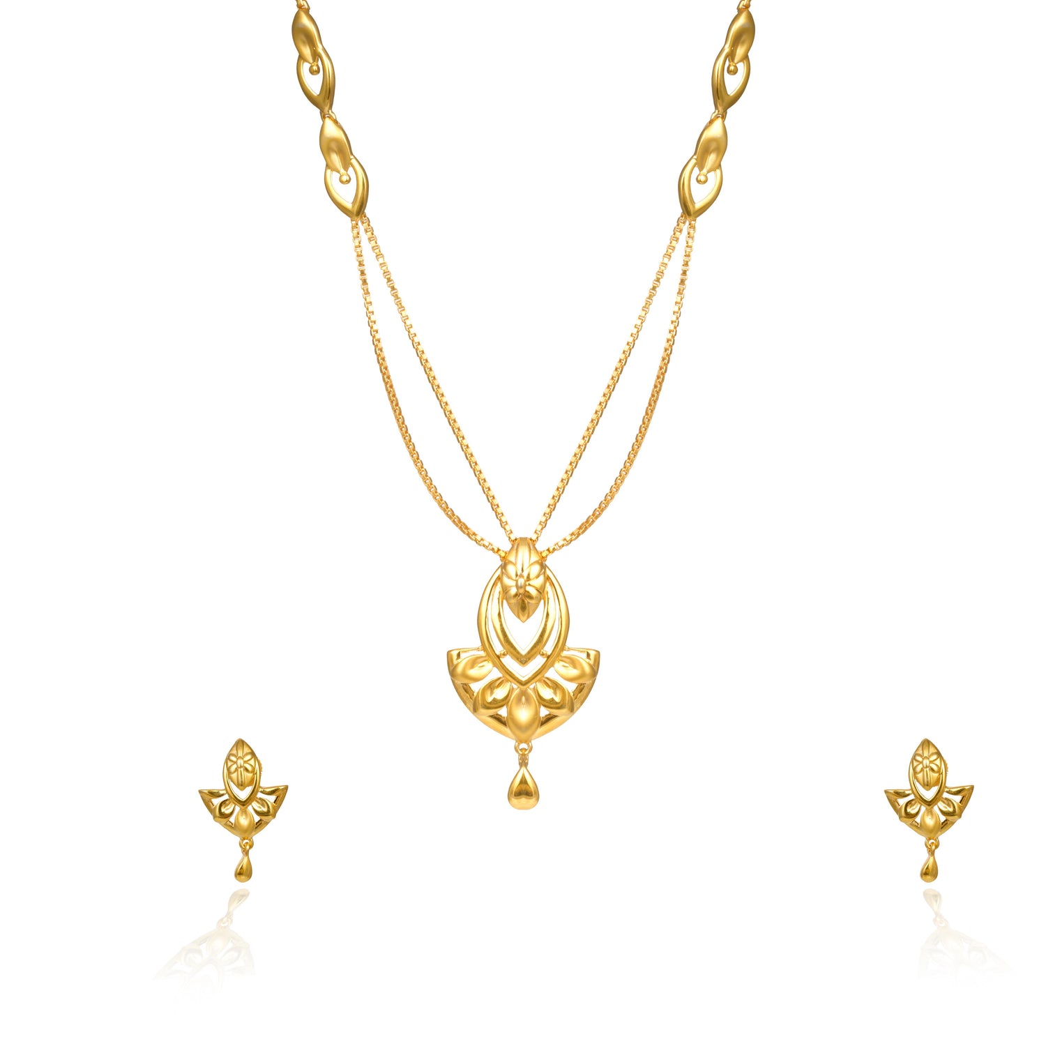 Vaanya bloom silver chain with earring radiant gold finish – 966-00012