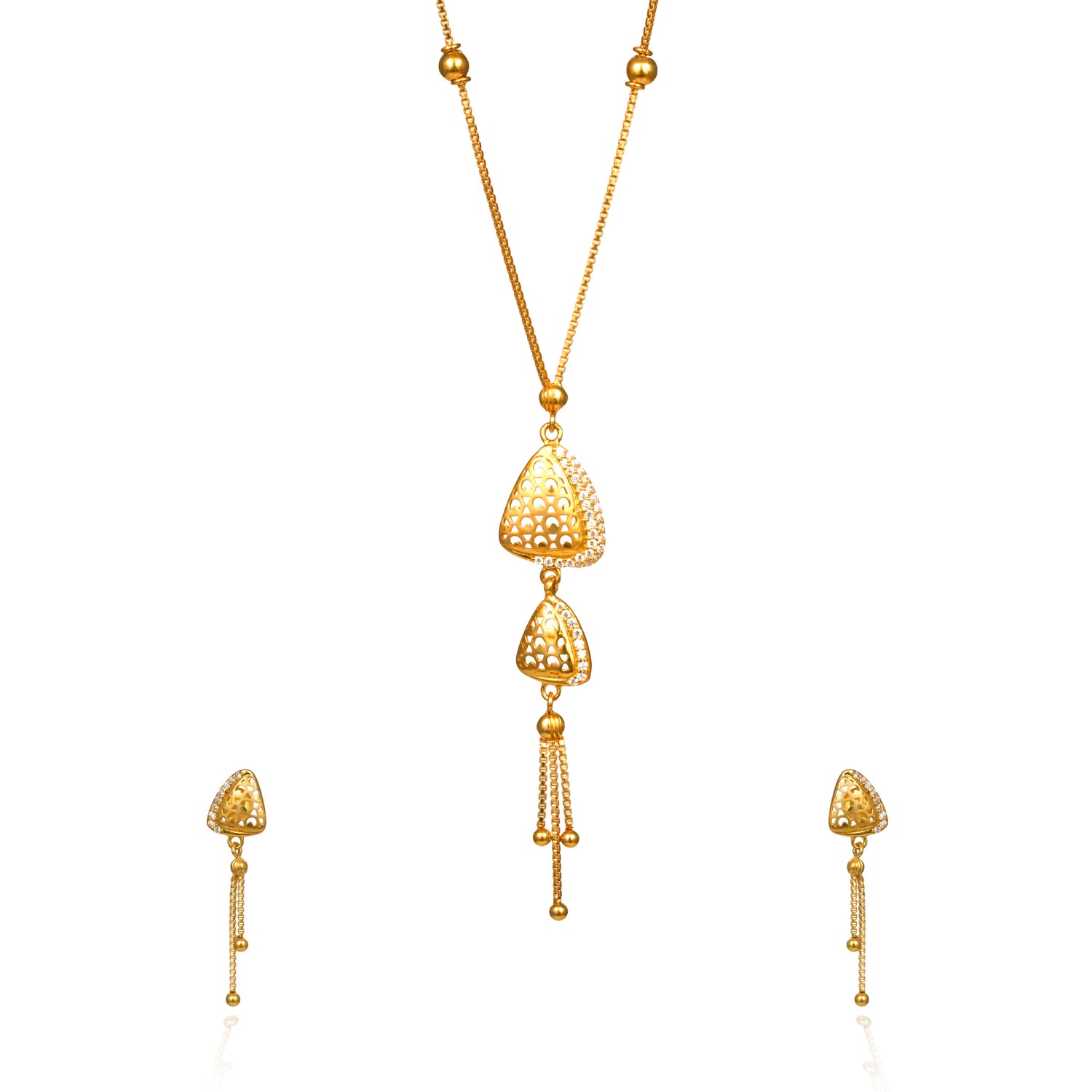 Serene dew silver chain with earring radiant gold finish – 966-00011