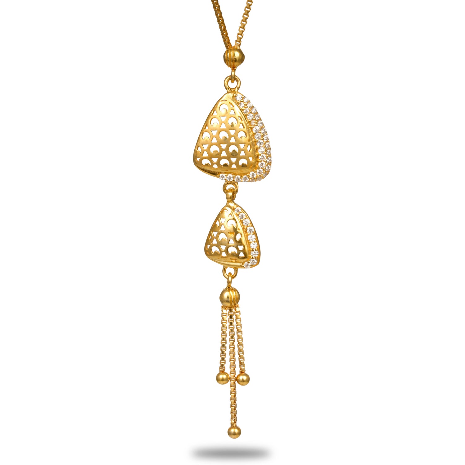 Serene dew silver chain with earring radiant gold finish – 966-00011