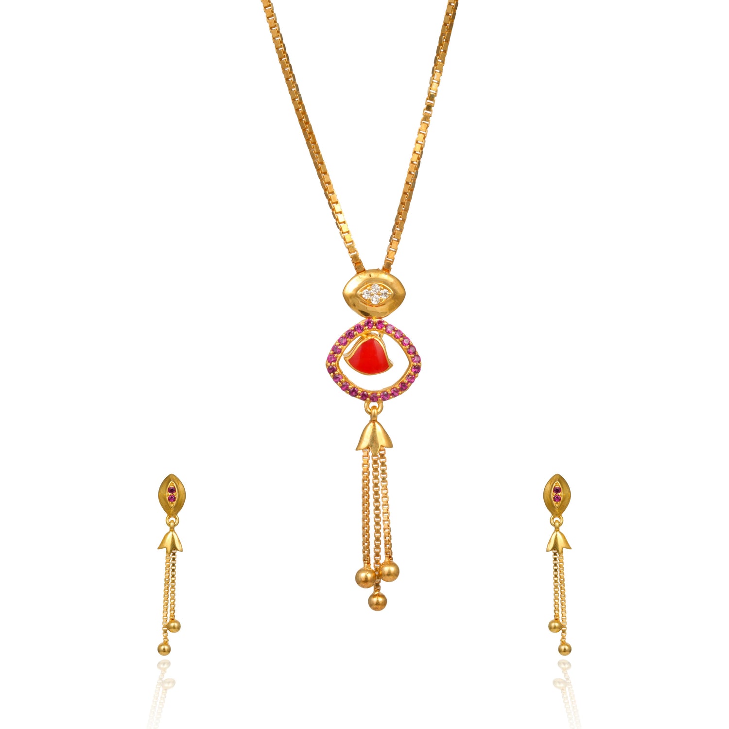 Carmine chime silver chain with earring radiant gold finish – 966-00019