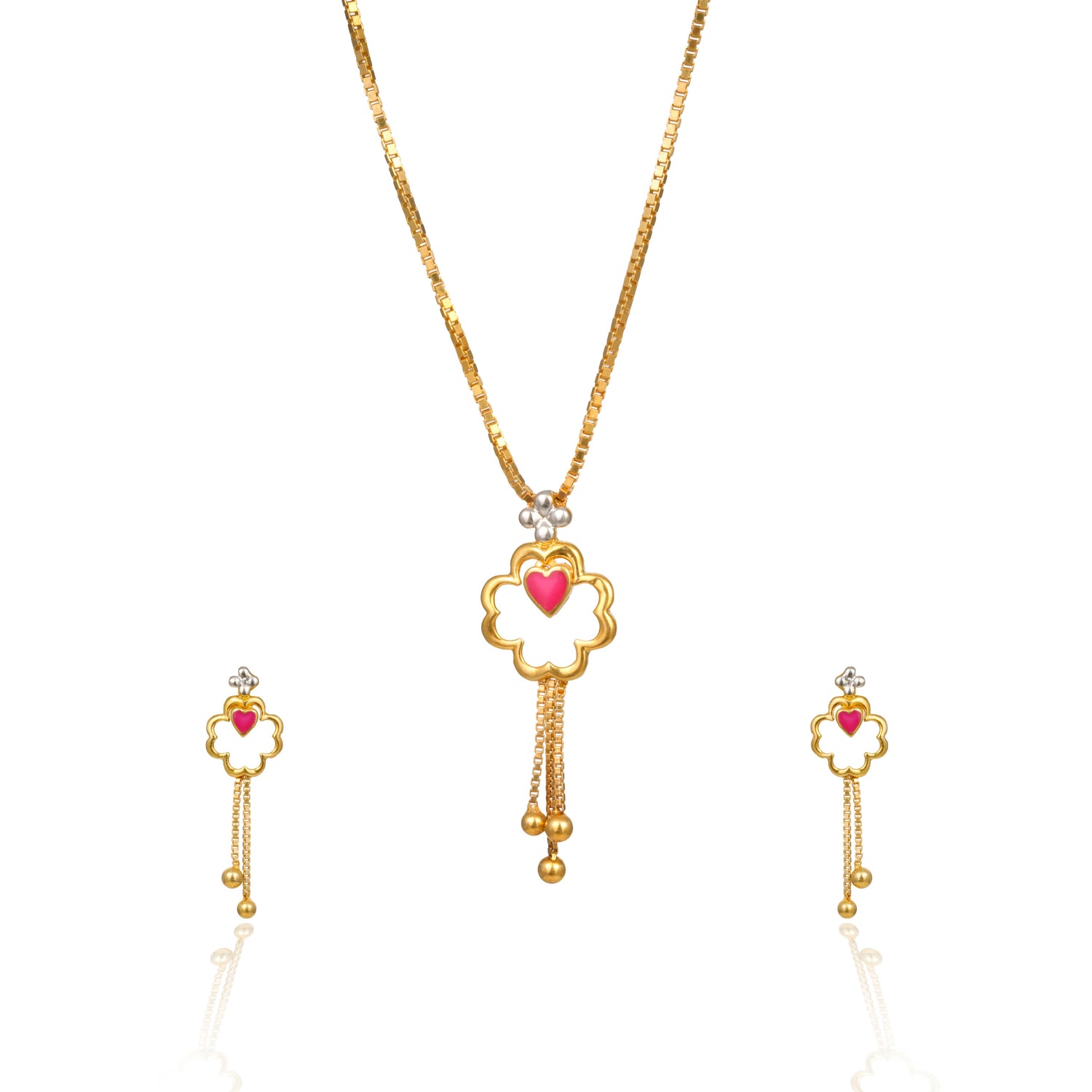 Crimson amour silver chain with earring radiant gold finish – 966-00031