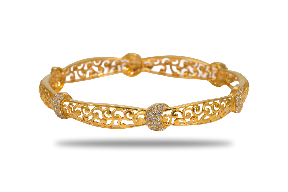 The Rajkumari Filigree Heritage 925 Silver Gold Plated Bangle (single)