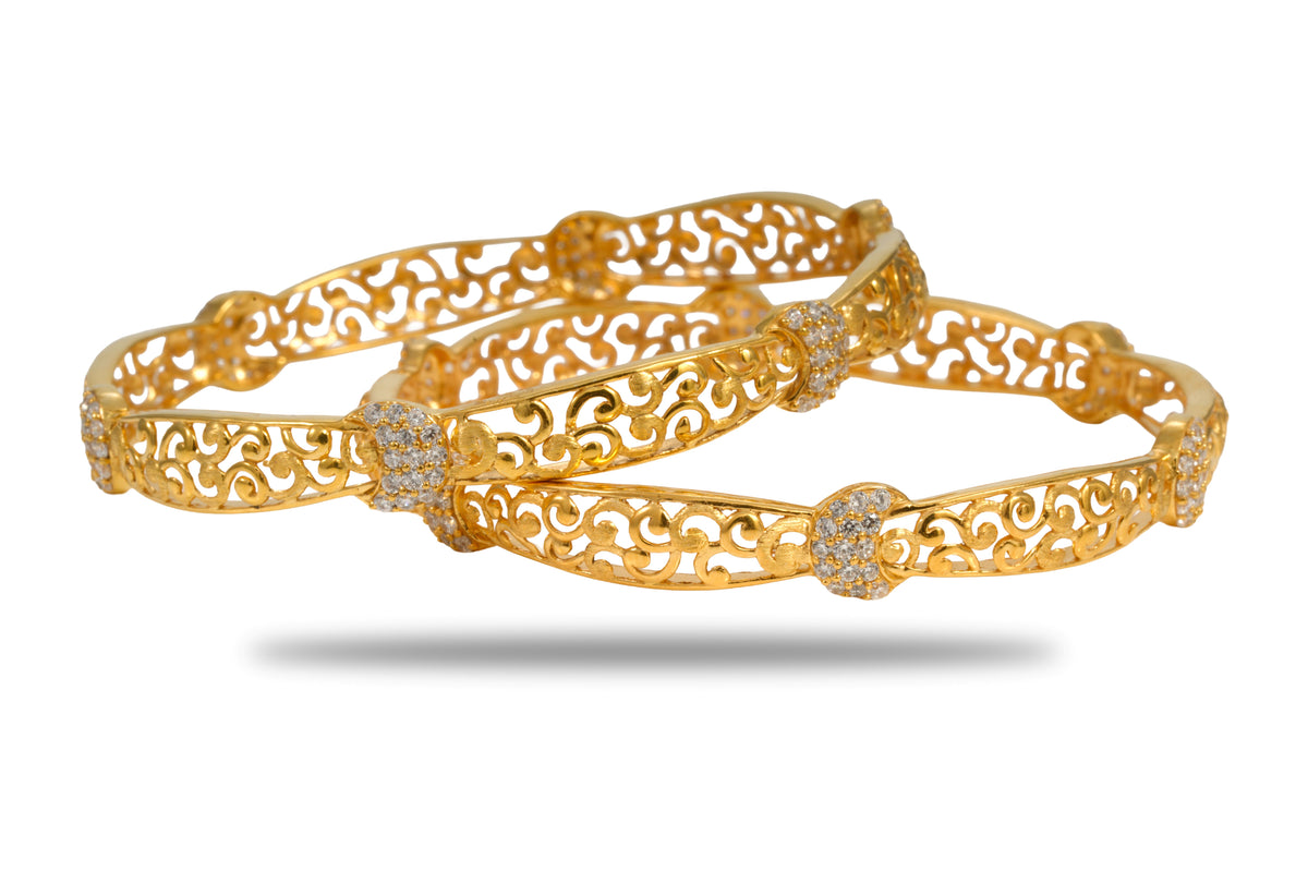 The Rajkumari Filigree Heritage 925 Silver Gold Plated Bangle (single)