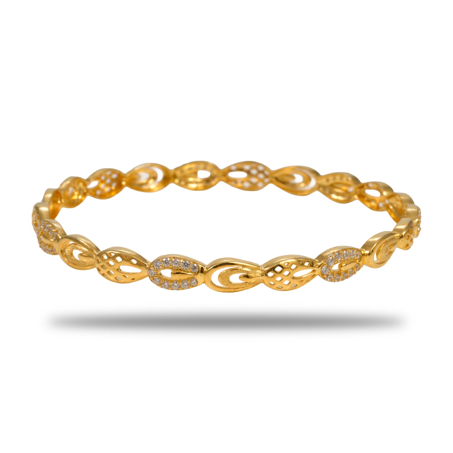 Yashika Temple Royale Silver Zircon Bangles Radiant Gold Finish – 419-01056
