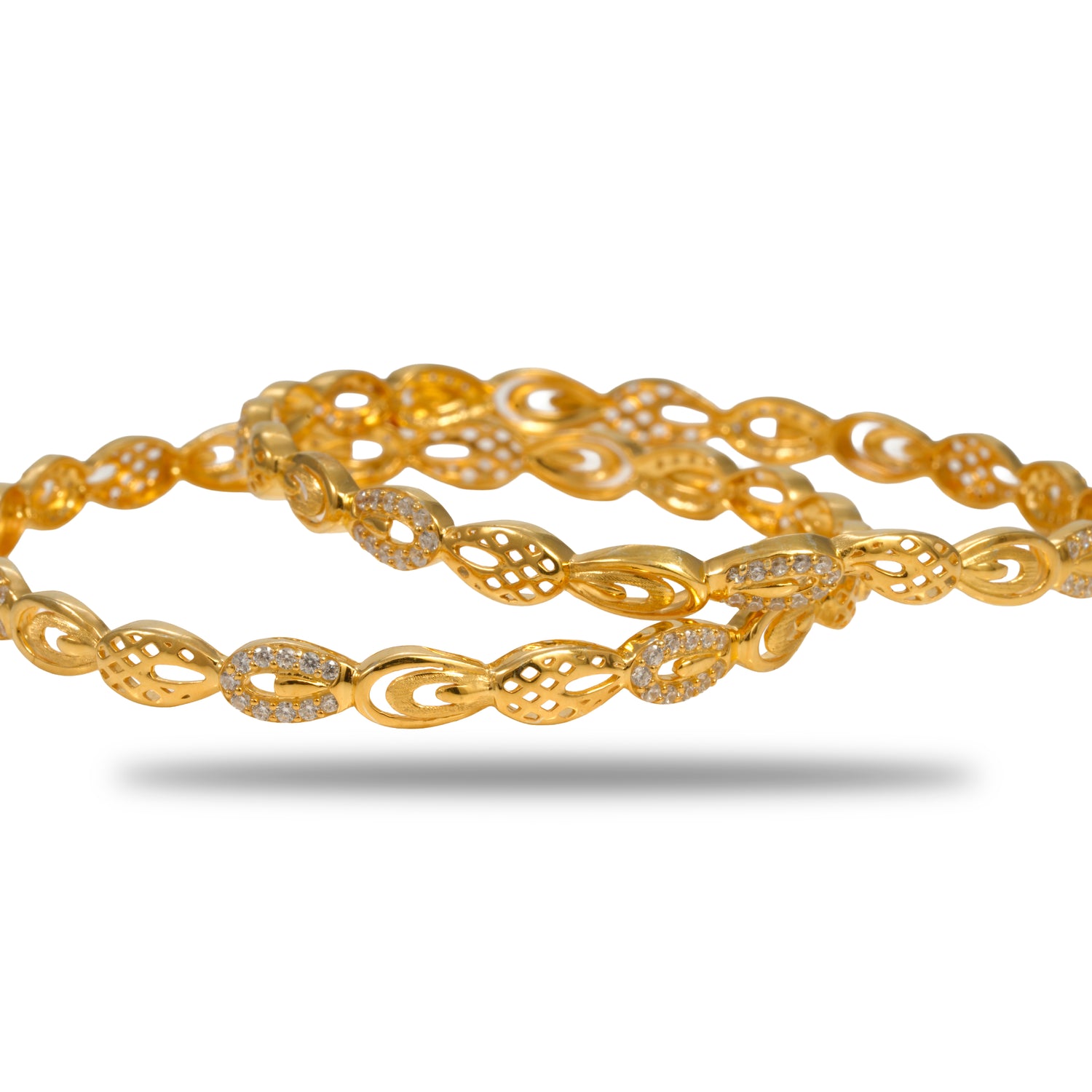 Yashika Temple Royale Silver Zircon Bangles Radiant Gold Finish – 419-01056