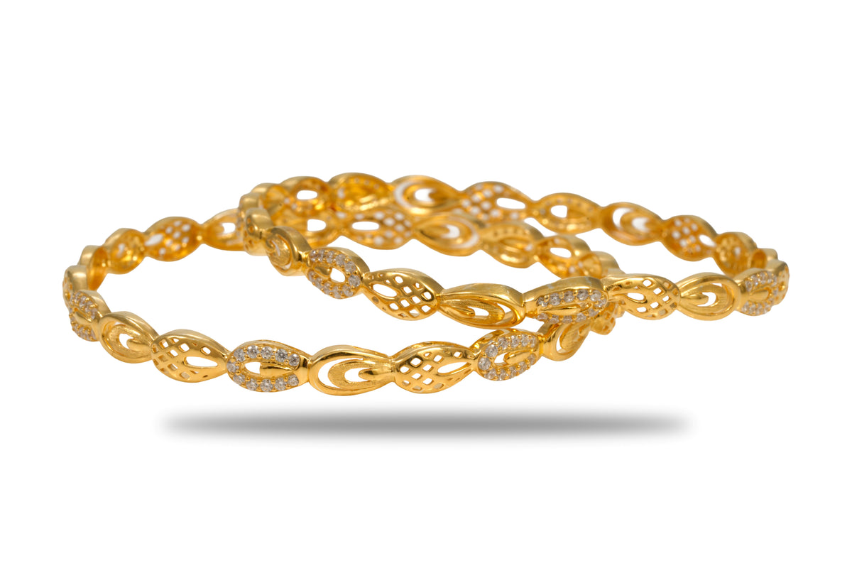 The Mayura Wave Lattice 925 Silver Gold Plated Bangle (SINGLE)
