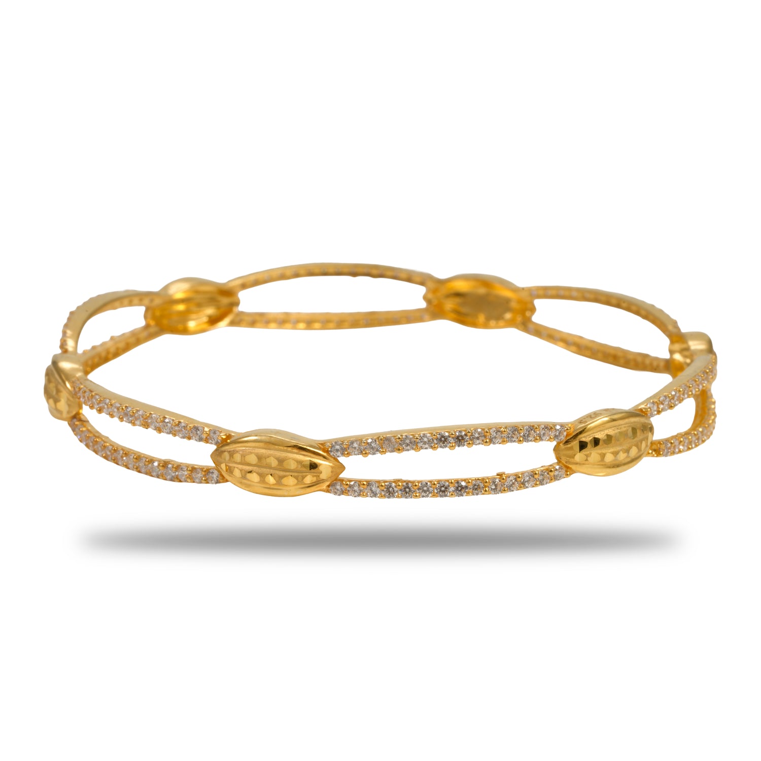 Iraaya Antique Charm Silver Zircon Bangles Radiant Gold Finish – 419-00998