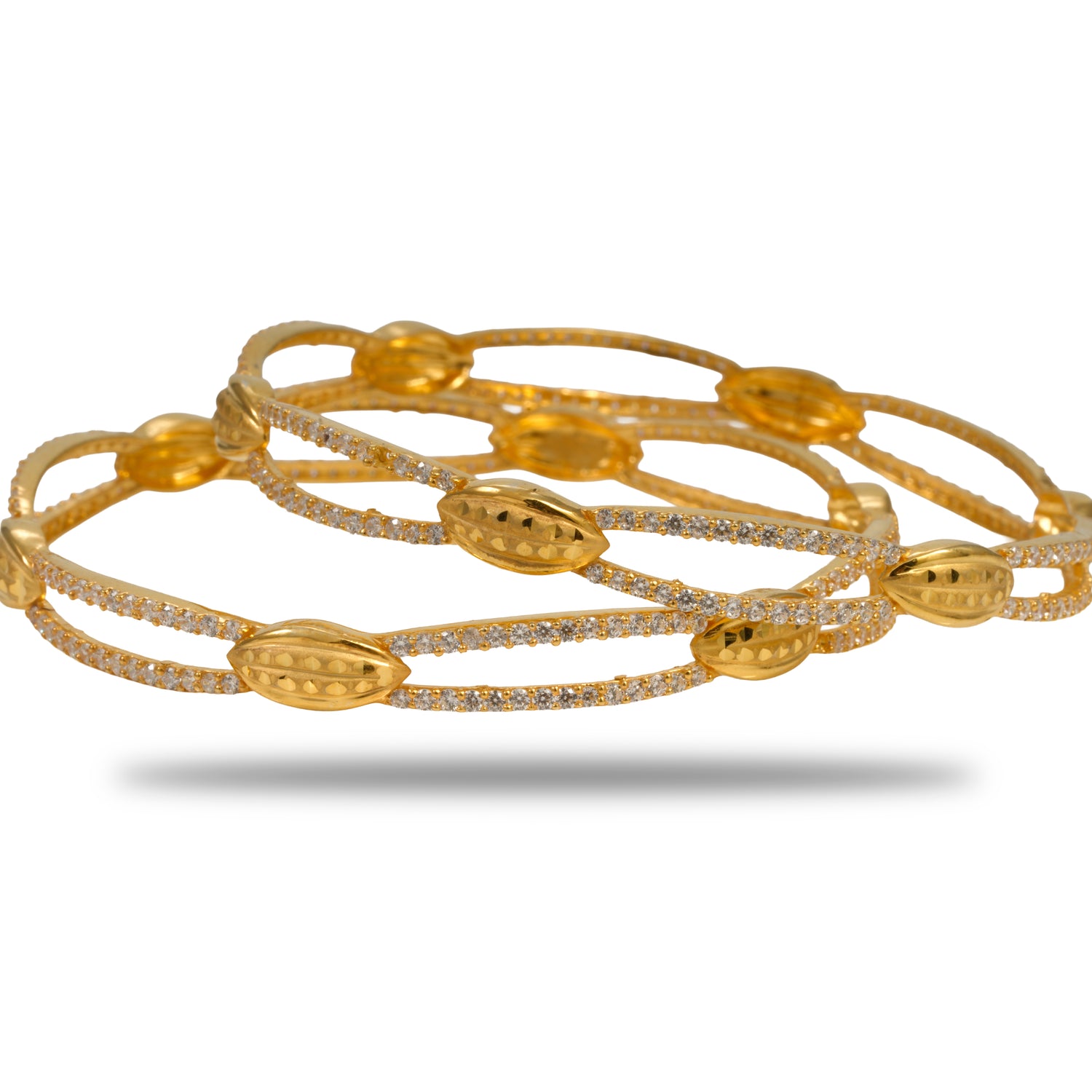 Iraaya Antique Charm Silver Zircon Bangles Radiant Gold Finish – 419-00998
