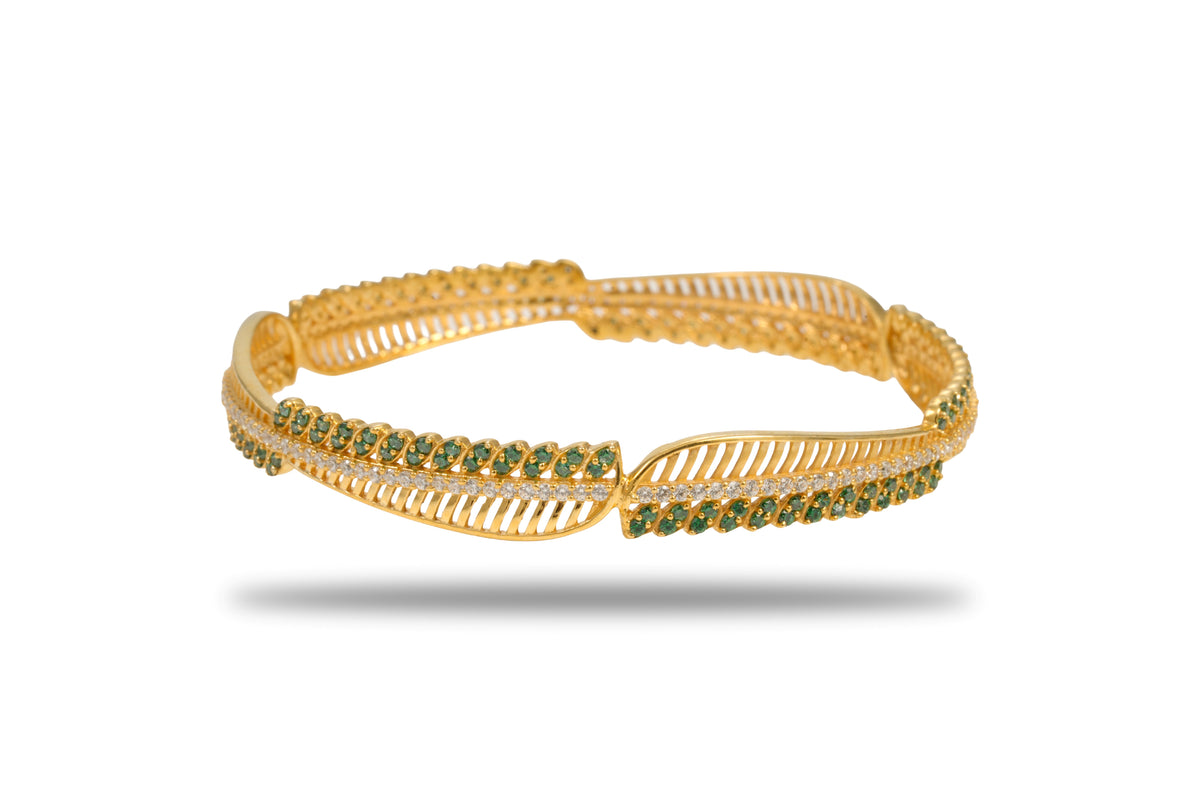 The Mayura Wave Lattice 925 Silver Gold Plated Bangle (single)