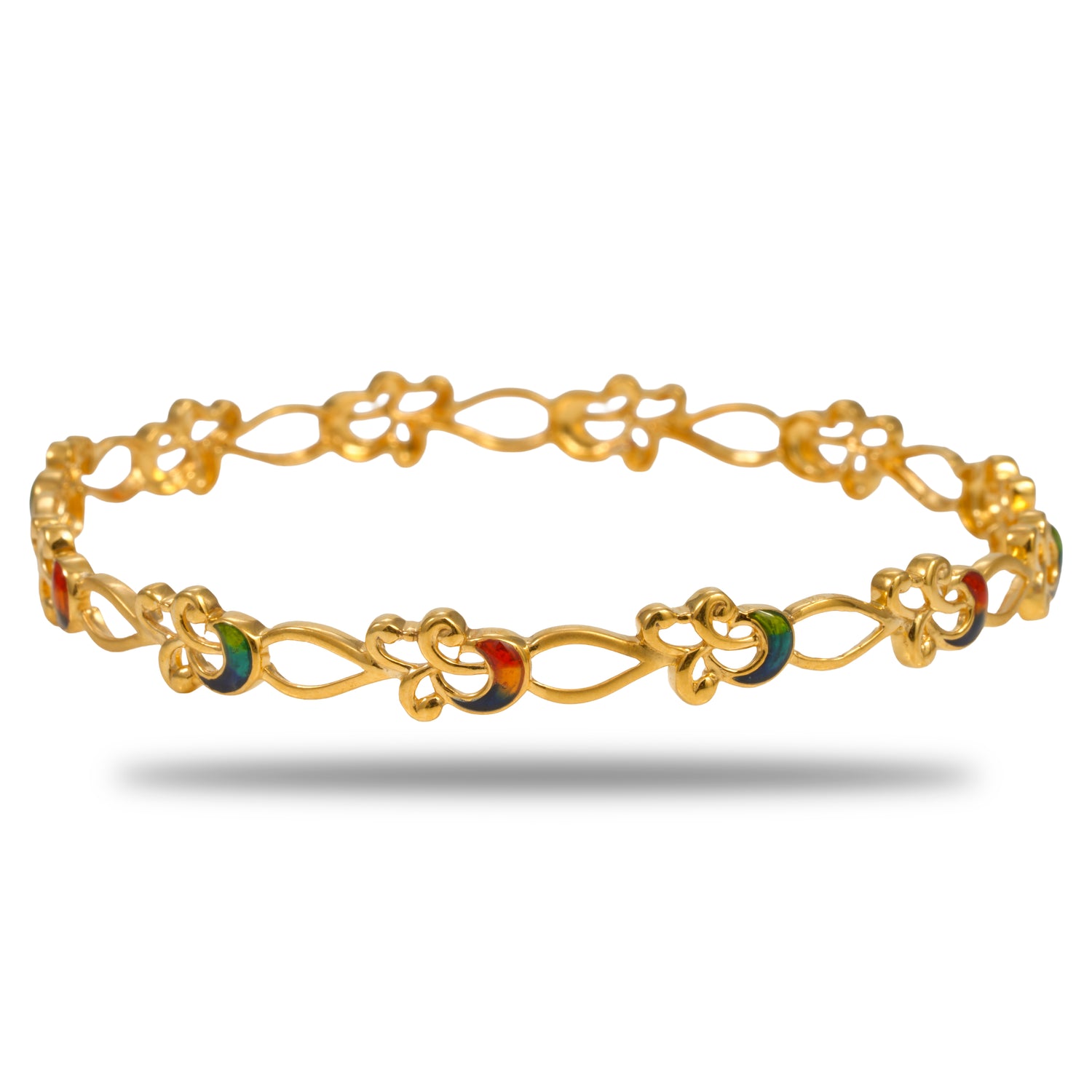 Saanvika Golden Bloom Silver Zircon Bangles Radiant Gold Finish – 419-01045