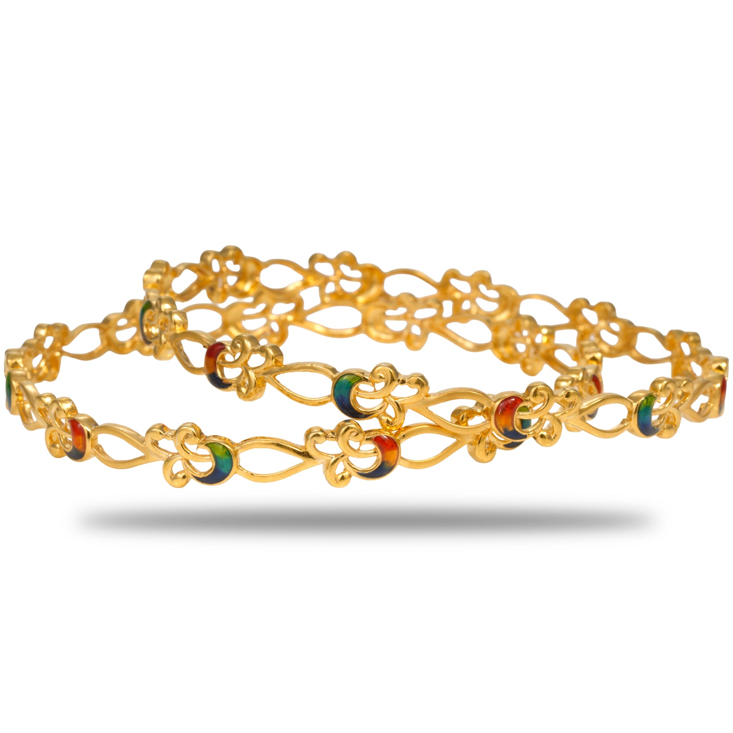 Saanvika Golden Bloom Silver Zircon Bangles Radiant Gold Finish – 419-01045