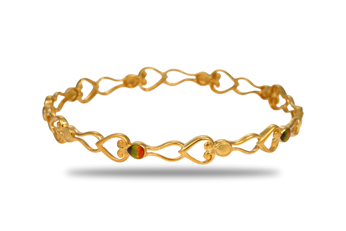 The Prema Heart Filigree Enamel 925 Silver Gold Plated Bangle (single)