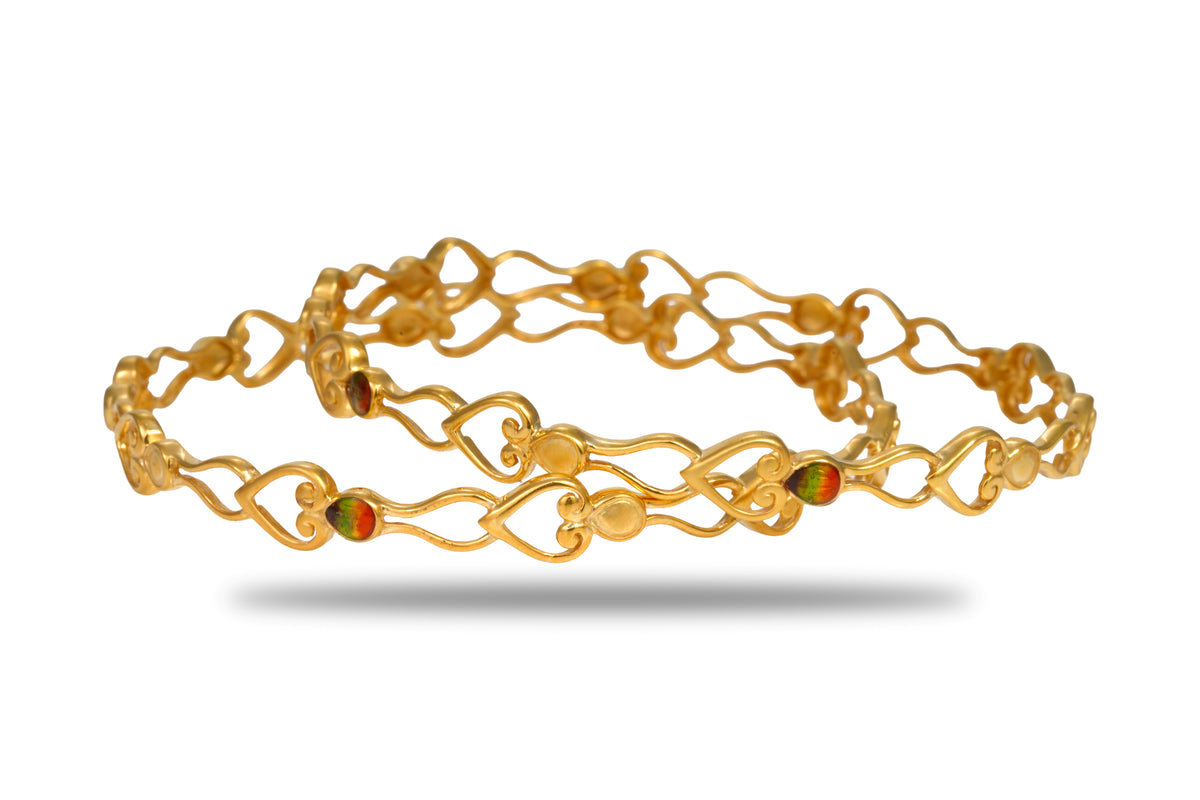 The Prema Heart Filigree Enamel 925 Silver Gold Plated Bangle (single)