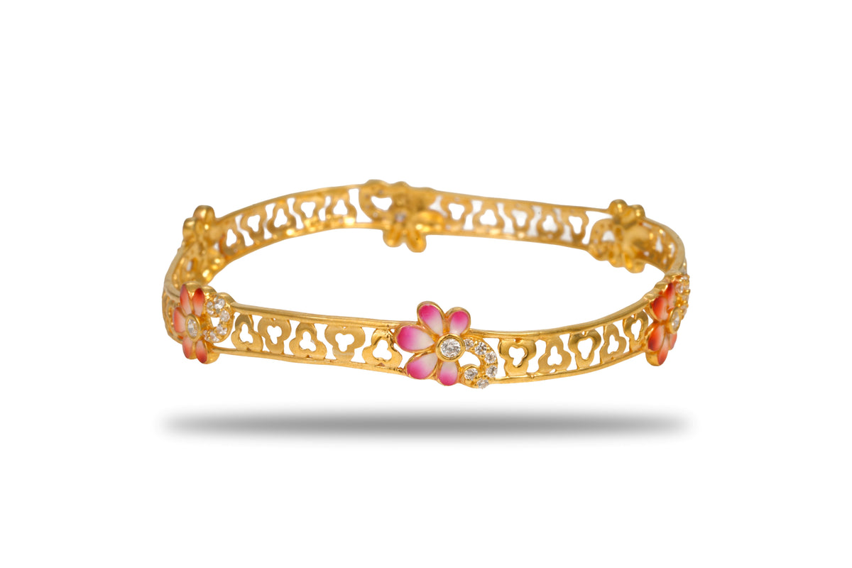 The Gulistan Floral Jaal Enamel 925 Silver Gold Plated Bangle (single)