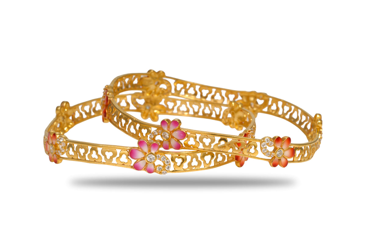 The Gulistan Floral Jaal Enamel 925 Silver Gold Plated Bangle (single)