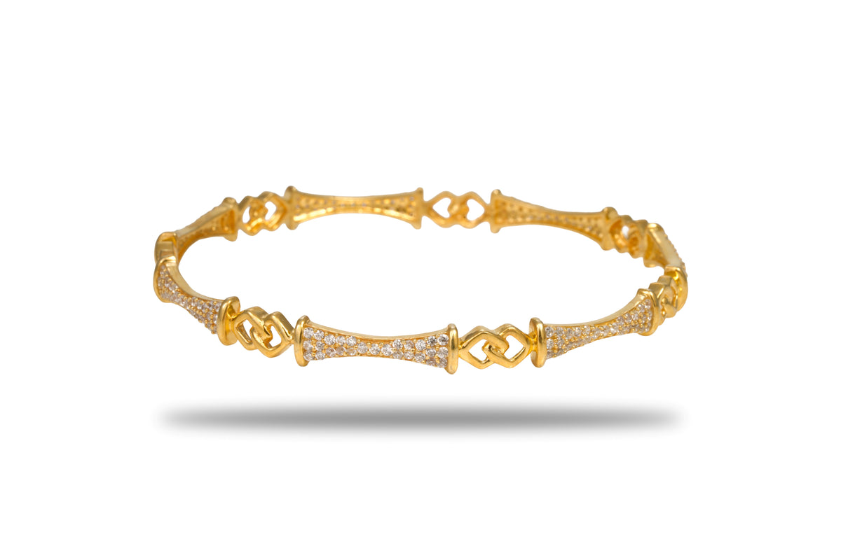 The Stella Linear Pave & Interlocking Heart 925 Silver Gold Plated Bangle Pair