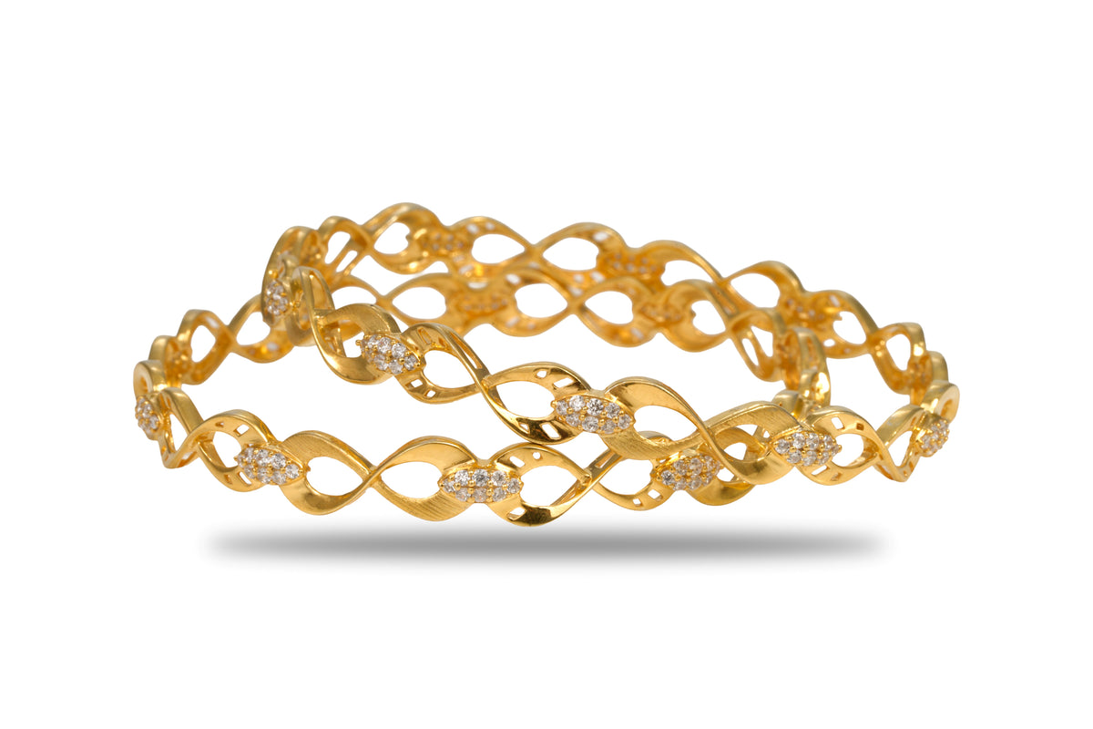 The Ananta Infinite Wave 925 Silver Gold Plated Bangle Pair