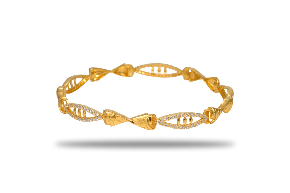 The Stella Geometric Ribbon & Marquise 925 Silver Gold Plated Bangle Pair