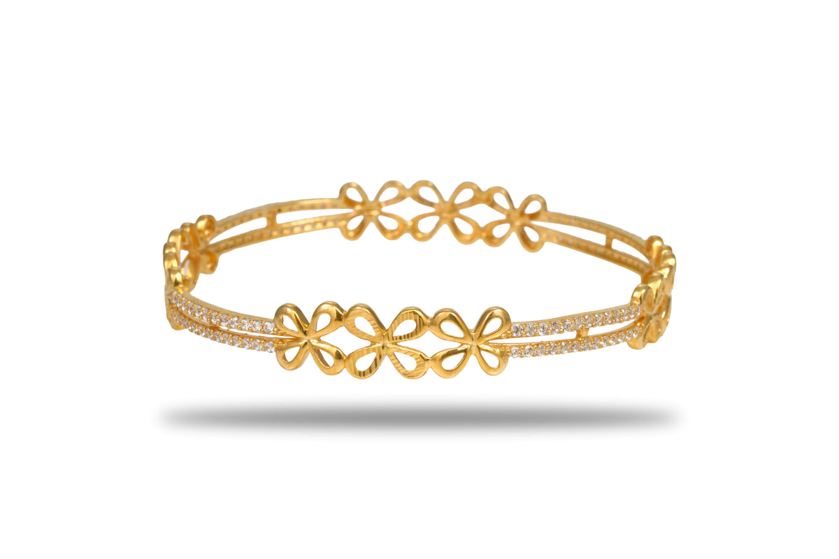 The Gulistan Floral Harmony 925 Silver Gold Plated Bangle Pair