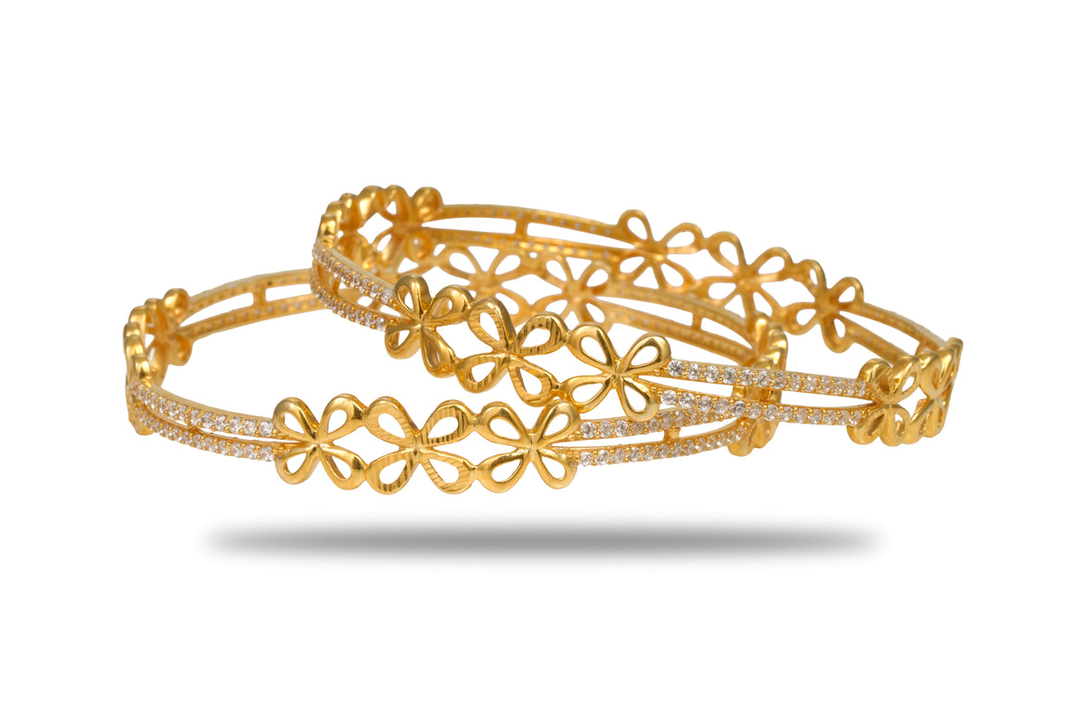 The Gulistan Floral Harmony 925 Silver Gold Plated Bangle Pair