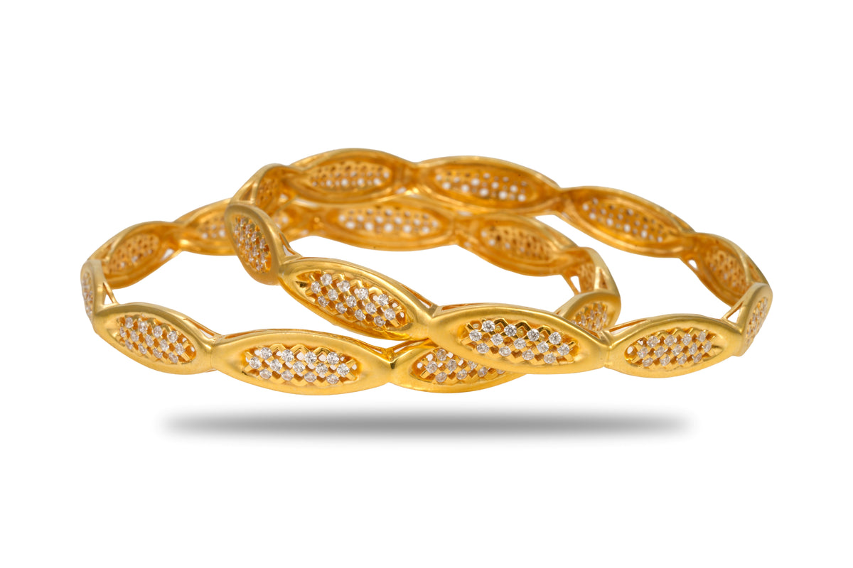 The Aadya Marquise Lattice 925 Silver Gold Plated Bangle Pair