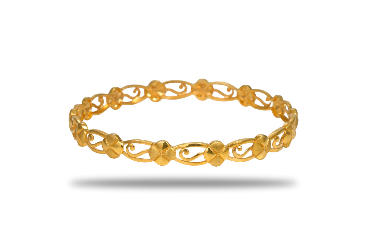 The Vrinda Floral Filigree 925 Silver Gold Plated Bangle Pair
